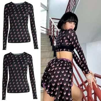 Kpop Lisa Casual Bluza Sexy Femei Primavara-Vara Uri de Imprimare de Moda cu Maneci Lungi Femei T-shirt pentru Femei Îmbrăcăminte de Dropshipping