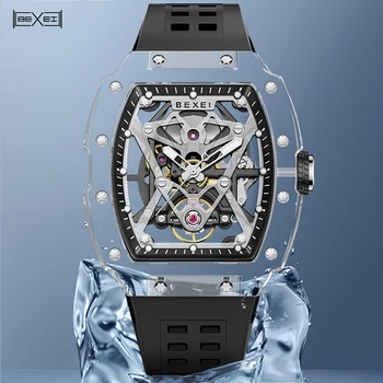 BEXEI Ceas pentru Bărbați Automate Mecanice Ceasuri de mana Schelet TR90 materialTransparent Ceasuri Luminoase rezistent la apa 9130 știri