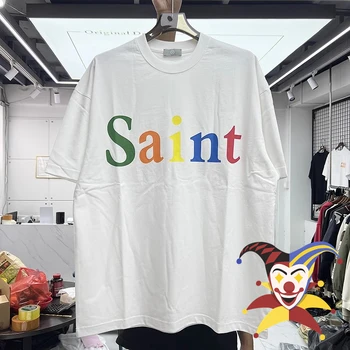 Supradimensionat Saint Michael Print Hip Hop Tricou Barbati Femei T Shirt Topuri Tee