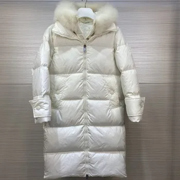 Iarna femei lunga cu gluga jos haina de Vulpe guler de păr în Vrac hanorac de culoare Solidă de agrement Termică jacheta magazin de Specialitate de calitate