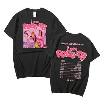 Kpop GIDLE Sunt LIBER-TY Concert Vocal Același Tricou O-neck Bumbac Lungă Maneca Scurta Place T-shirt Y2K Chic Supradimensionat Por Sus