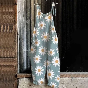 Moda Harajuku-picior Larg Salopeta 2023 Nou Pantaloni Casual, de Imprimare de Epocă Sari Costum dintr-O bucata Femei Vara Supradimensionat Salopete