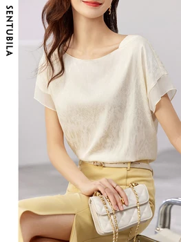 Sentubila Solidă Șifon Cămașă Femei 2023 Moda de Vara Direct Elegant O-Gat Maneci Reglan Doamnă Birou de Tricouri si Bluza