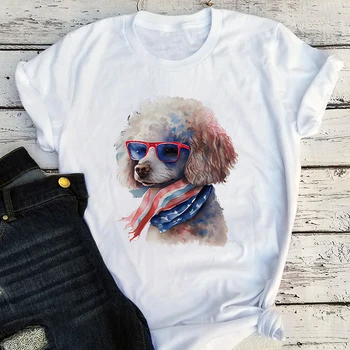 America Tricou Patriotic T-shirt 4 iulie Tricouri Patra de iulie la Modă American de Vară Tee Memorial Day Iubitor de Câine Tricou L