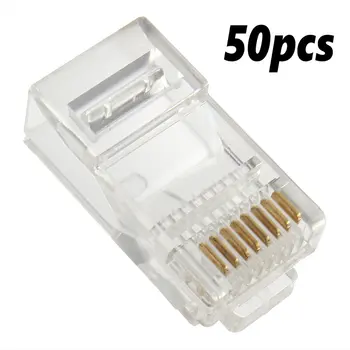 50PCS Cabluri Ethernet RJ45 Module Plug Conector de Rețea RJ-45 de Capete de Cristal Cat5 Transparent Cat5e Placat cu Aur Cablu de Birou