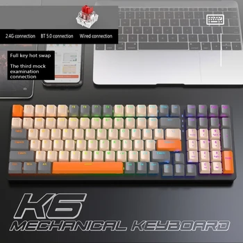 K6 Trei-Modul RGB Tastatura Wireless 2.4 G Bluetooth-compatibil cu Tastaturi Mecanice de Gaming Hot Swappable de Tip C Conector