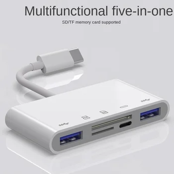 5 În 1Type-C Multi Adaptor Conector USB Cititor de Card TF pentru Macbook Laptop și Mai multe Dispozitive USB C
