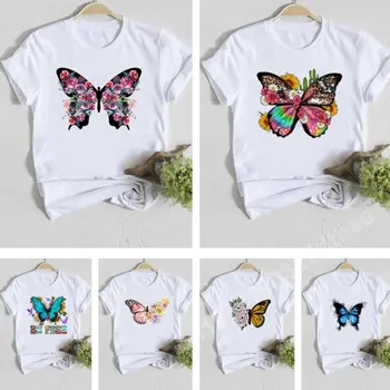 Butterfly Floral pentru Femei T-shirt Kawaii Haine cu Maneci Scurte Y2k Top Moda Femei Graphic T Shirt Harajuku Tricou Cu Tees