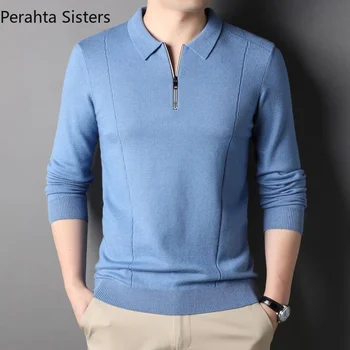 Calitate de Top de Toamnă Brand de Iarnă Tricotate Tricouri Polo Barbati Culoare Solidă mâneci Lungi, Topuri & Tricouri coreeană de Moda Bărbați Îmbrăcăminte 2023