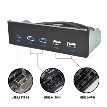 5.25 Inch USB 3.1 GEN2 de pe Panoul Frontal USB Hub cu 2 Porturi USB 3.0 + 2 Porturi USB2.0 + 1 Port de TIP C cu TIP-E Conector pentru Desktop PC
