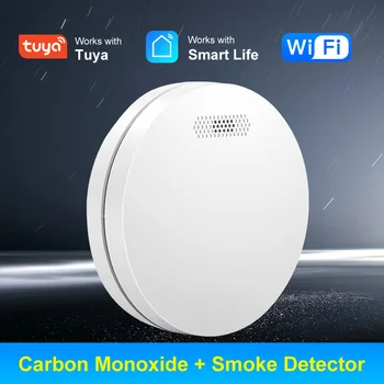 Fum De Alarmă De Protecție Împotriva Incendiilor Tuya WiFi Detector De Fum, Senzor De Monoxid De Carbon Compozit Wifi Protecție La Foc De Alarmă De Securitate Acasă
