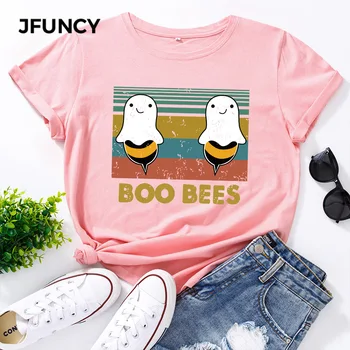 JFUNCY din Bumbac 100% tricou Femei Creative Drăguț de Albine Grafice de Imprimare Tricouri Femei Tricou Femei Topuri cu Maneci Scurte Tricou