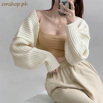 [Gata Stoc] - Coreean De Modă De Culoare Solidă Pulover Femei, Cu Maneci Lungi Tricot Cardigan Crop Top Ootd