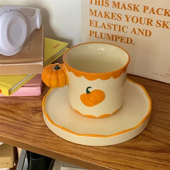 Dovleac drăguț Ceașcă de Cafea Set de plăci de Căldură-rezistente Ceramice Lapte Cana Farfurie de Desert de Trei-dimensional de Dovleac se Ocupe de Cana ustensile de Bucătărie
