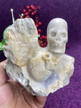 Naturale Stalactite Mână-sculptate Dublu Cranii de Vindecare Reiki Minereu de Exemplare Sacrificii Home Decor de Halloween Feng Shui din Cristal