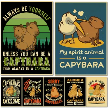 Capybara Animale Poster Retro de Perete Graficul de Postere și de Imprimare Kawaii Cameră Decor Arta de Perete Camera de zi Cafe-Bar Pictura pe Perete