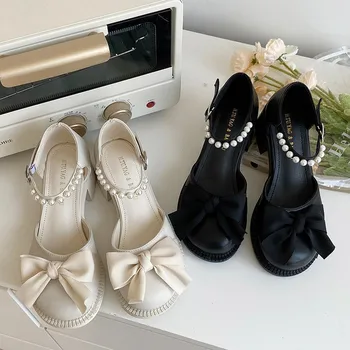 Noi de Vara Arc-nod Sandale pentru Femei de Moda Pantofi cu Tocuri Indesata Pompe Catarama Perla Decor