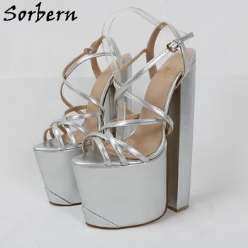 Sorbern 25cm Bloc cu Toc Sandale Pentru Femei travestit Slingback Fetish Platforma Open Toe Sandal Dimensiune EU33-48 Culori Personalizate