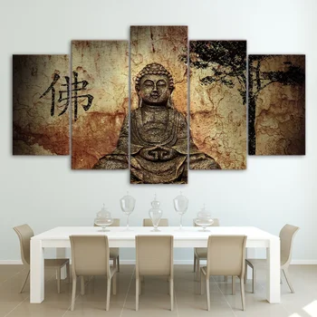 Nu Încadrată Modular de Epocă Zen Buddha 5 Buc Panza Imagine de Imprimare Arta de Perete Panza Pictura Decor de Perete pentru Camera de zi