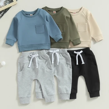 Moda Copil Nou-născut de Îmbrăcăminte pentru Băieți Set Primavara Toamna Tricou Maneca Lunga cu Elastic Talie pantaloni de Trening Haine pentru Sugari
