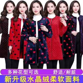 Femei de toamnă și de iarnă acasă cu fermoar versiunea coreeană mediu-lung lână cald pentru adulți haină nouă amenajare slim cristal bluza din catifea