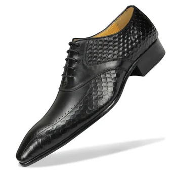 Mens Pantofi Negru Clasic de Moda din Piele Dantela-Up de Lux Onorabil Textură Netedă Stil Solid Elegant Bussiness Nunta zapatos