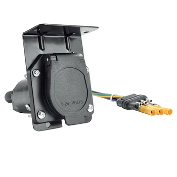 12V 7 Pini Rotund Remorca Plug 7 Mod Adaptor de Priza Conectorului Cablajului Bara de Remorcare Priza RV iahturi cu Suport pentru American (Negru)