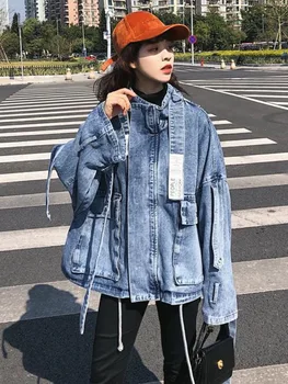 Coreea Moda Toamna Femei Denim Haina Liber Maneca Lunga cu Fermoar Harajuku Streetwear Buzunar Albastru Modis Blugi Sacou 2022 ER989
