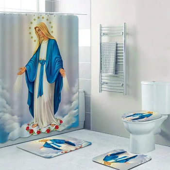 Sfânta Fecioară Maria Doamna Noastră Mamă Binecuvântată Pictura Duș Cortina Perdele De Baie Set Catolică Cadă Cortina Mat Covoare Decor Acasă
