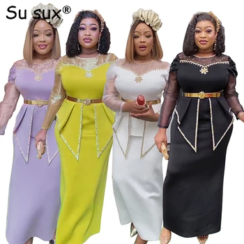 Rochii Elegante Pentru Femei 2023 Africane Îmbrăcăminte Abaya Halat Africaine Femme Paiete Mesh Maxi Mozaic African Rochie Baluri