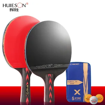 Huieson de 5 Stele Racheta de Tenis de Masă a Stabilit, 7 Straturi de Negru si Rosu Nano Carbon de Tenis de Masă Palete+3pcs 3 Stele Mingi de Ping Pong