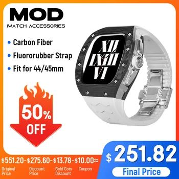 Fibra de Carbon Butoi de Vin Retrofit Kit Apple Watch S9 8 7 6 5 4 SE 45mm 44mm Fluororubber Curea Fibra de Carbon Retrofit Caz